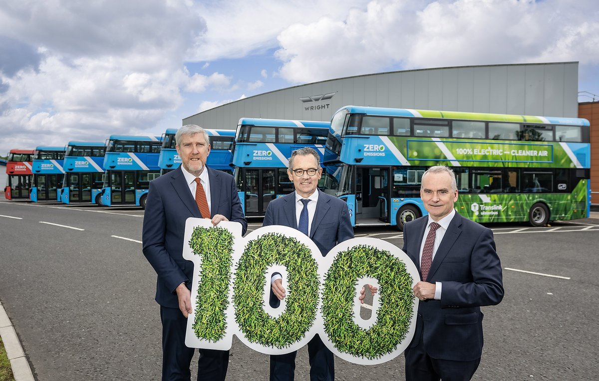 Translink today announced the roll out of 100 new zero emission electric buses helping to propel green growth for Northern Ireland. During the event the first electric double decker Ulsterbus was unveiled marking the start of the decarbonisation of rural bus fleets across NI.