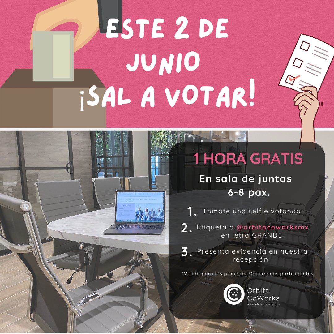 Si este domingo vas a votar, una horita te vamos a regalar.

#cowork #coworking #workoffice #coworker #oficinasqro #Queretaro #QueretaLOVE #votointeligente #elecciones2024 #eleccionesMéxico2024 #INEMexico #vota2dejunio #dondeirqro