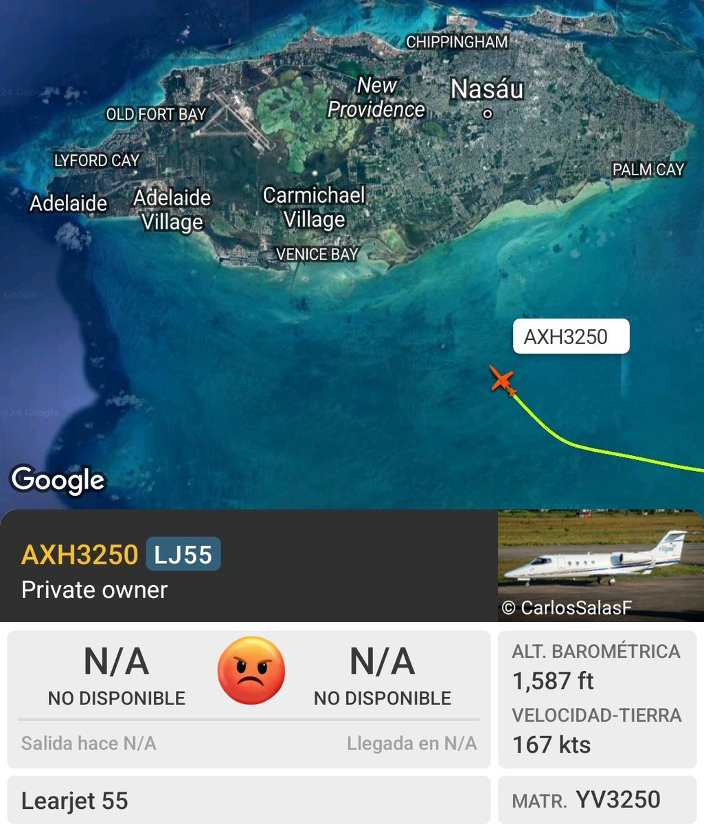 Arr3ch0's tweet photo. #YV3250 uno de los jets "privados" de uso más frecuente por el régimen descendiendo ahora en Nassau, Bahamas. 
Es uno de los pocos jets "privados" que usa esporádicamente la base aérea militar Generalísimo Francisco de Miranda (La Carlota). https://t.co/VoIMp5lspj