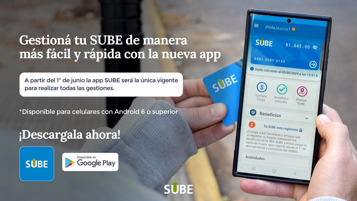 TarjetaSUBEok's tweet photo. ¡Resolvé tus gestiones desde el celular con la #appSUBE! 📲
Descargala 👉 https://t.co/k8gxr1hoAV
Seguí los pasos para registrarte en la app por única vez ✅
Y conocé todas sus funcionalidades 😉 https://t.co/McNeatCFs9