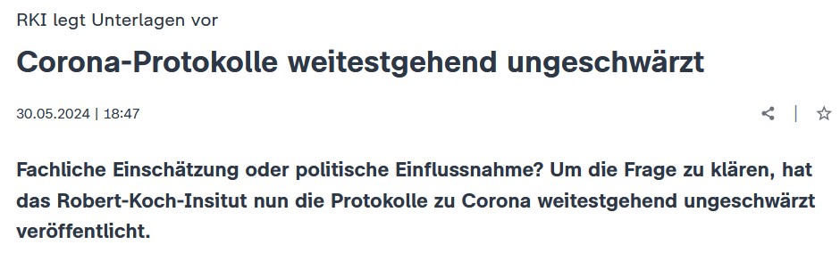 Irreführende Darstellung. Das RKI hat die Protokolle herausgegeben, weil es letztlich durch eine Klage dazu gezwungen wurde. Es war nicht so, dass das RKI irgendetwas von sich aus klären wollte. <a href="/ZDF/">ZDF</a>
