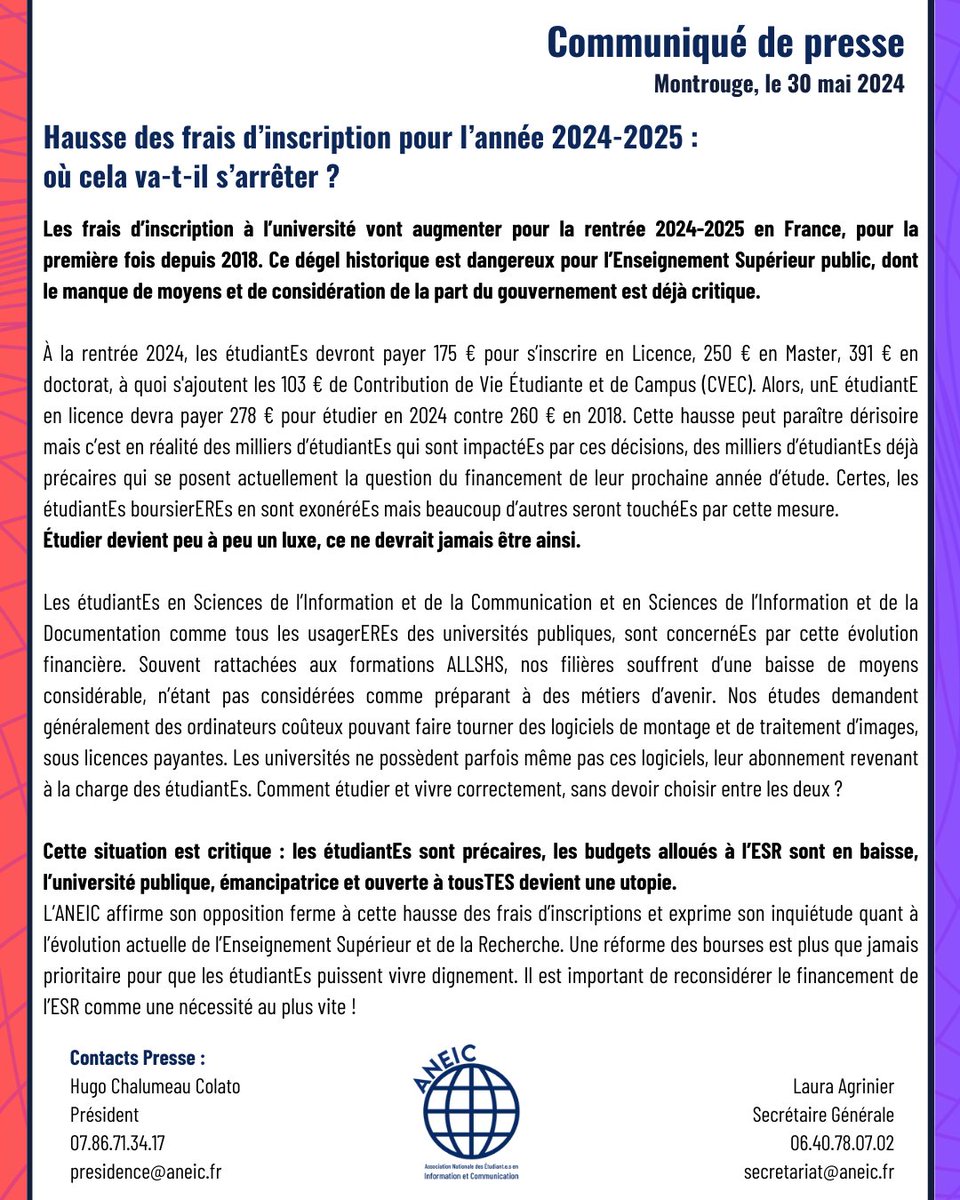 #JeunesEtPauvres

La rentrée 2024-2025 marque un tournant majeur pour les étudiantEs avec le premier dégel des frais d'inscriptions depuis 2018.
Cette annonce est inquiétante alors que les budgets de l'ESR sont en drastique baisse et que la précarité étudiante est toujours forte.