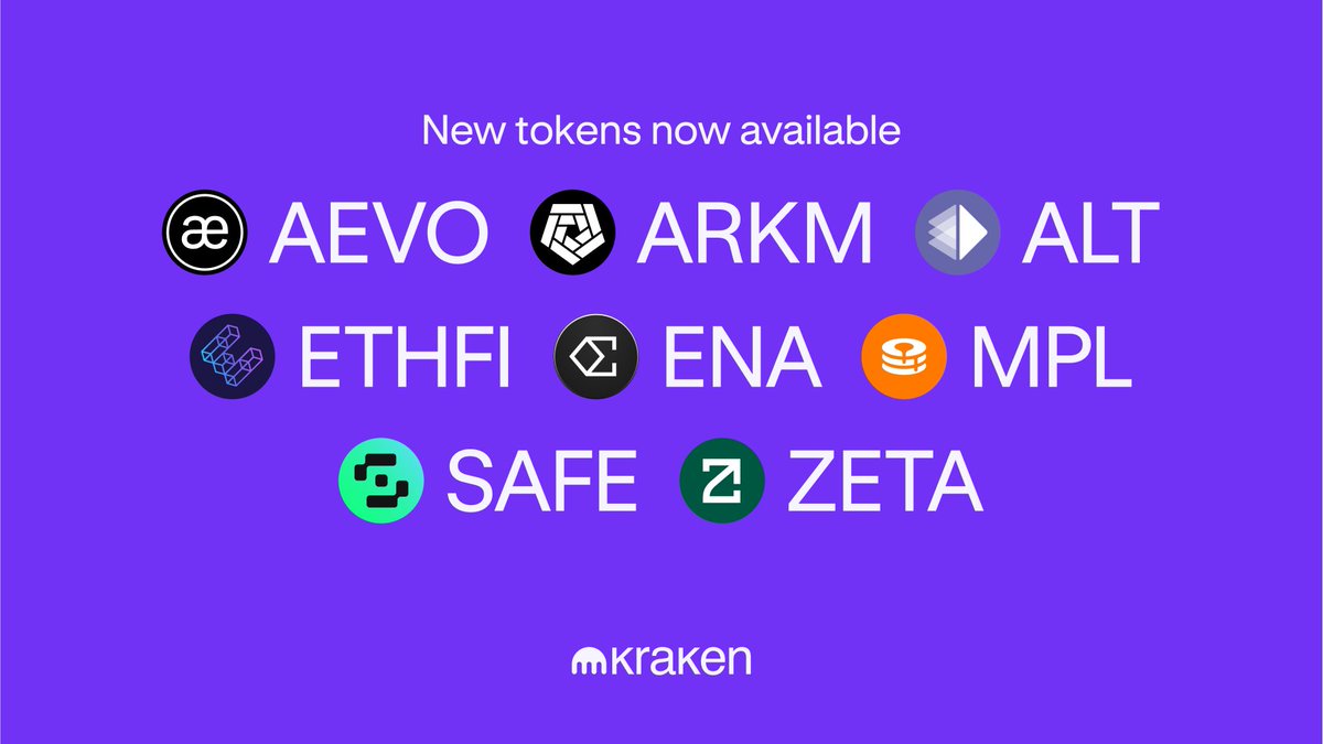 krakenpro's tweet photo. 📣 Trading starts now for 8 new tokens! ⤵️

✔️ $AEVO
✔️ $ARKM
✔️ $ALT
✔️ $ETHFI
✔️ $ENA
✔️ $MPL
✔️ $SAFE
✔️ $ZETA

*Geographic restrictions apply

Trade here ⤵️
https://t.co/EdPqoJzVld https://t.co/X9FNKj4Qwb