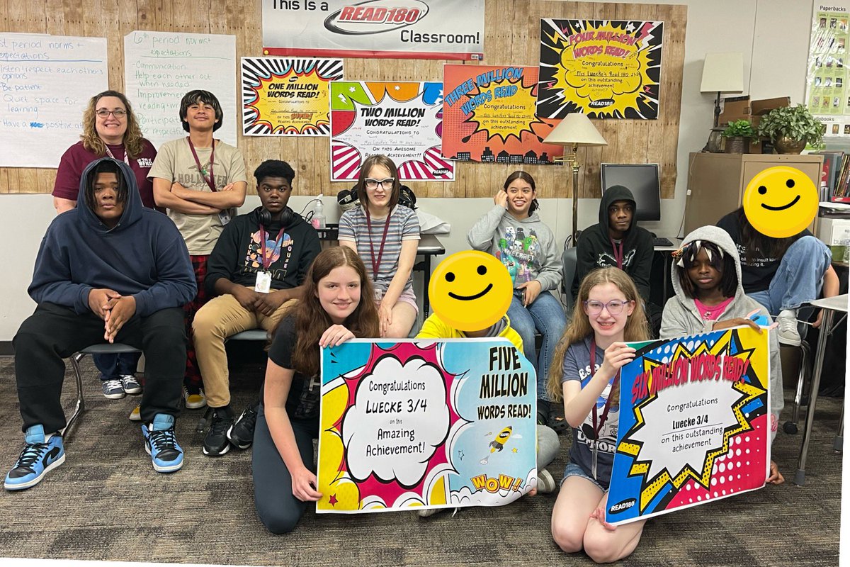 CyFairREAD180's tweet image. 🎉 Congratulations to @Carol_Luecke and her @CyFair_BFND #Read180 class for surpassing 6 million words read!🌟 This is the first class to achieve this milestone since 2019. Book clubs with books in a series paved the way. Well done, y’all!🤩 @CMohning @CyFairISD @d_cowie @HMHCo