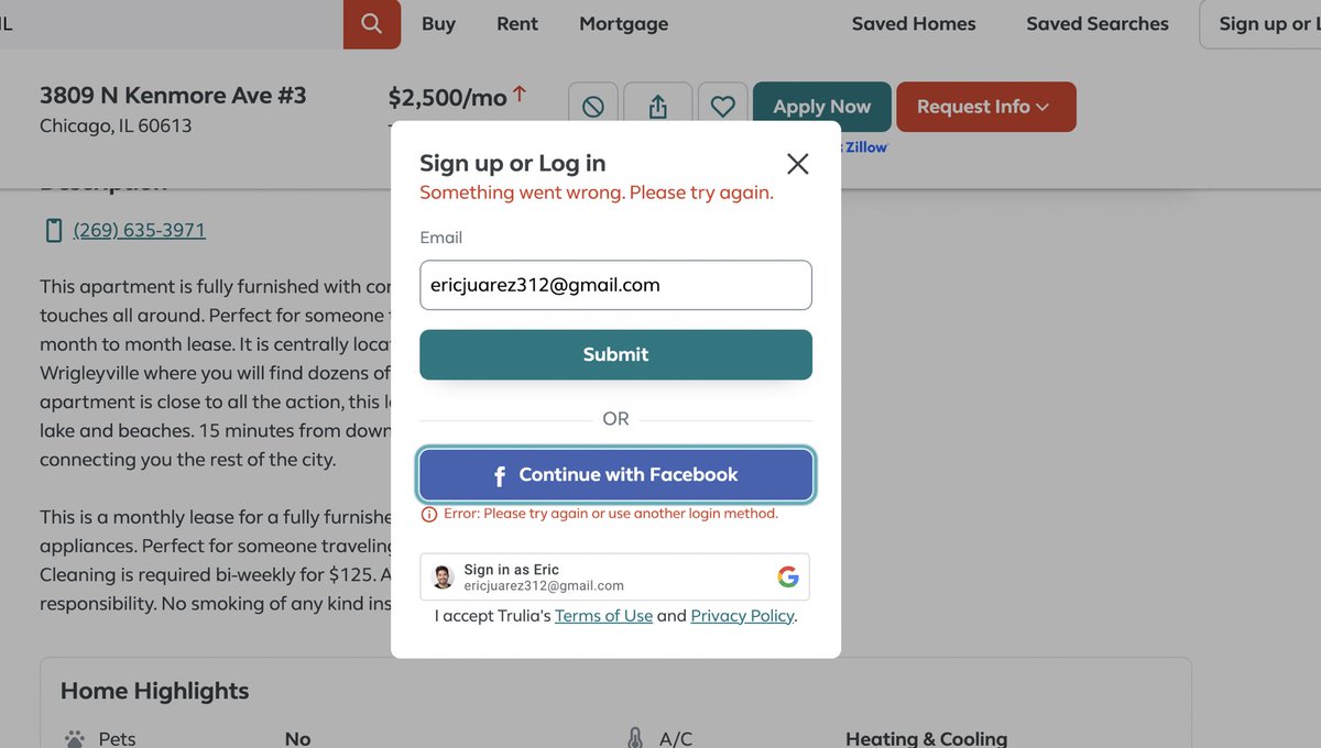 LateOrphan's tweet photo. @trulia why is your website so crap that it doesn’t allow anyone to login to it? Are you even aware? https://t.co/ZfVGXh5dCN