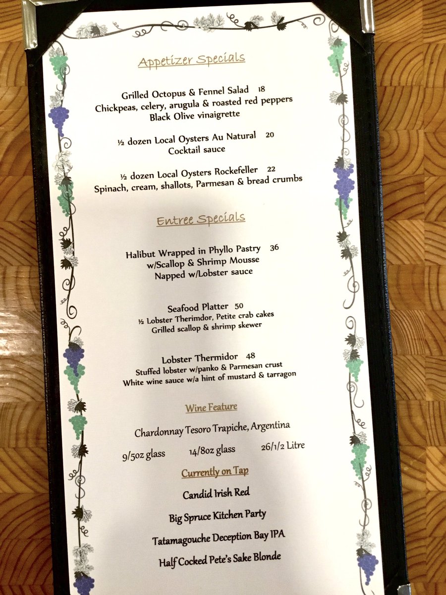 Gabrieaus's tweet photo. New specials for this evening! #dinnertime #dinneridea #dinnerdate #dineout #eatout #foodie #foodlover #hungry #special #goodeats #goodfood #antigonish #antigonishfood #shellfish #seafood #oysters #octopus #lobster #shrimp #scallops https://t.co/5Ft0CqYxT9
