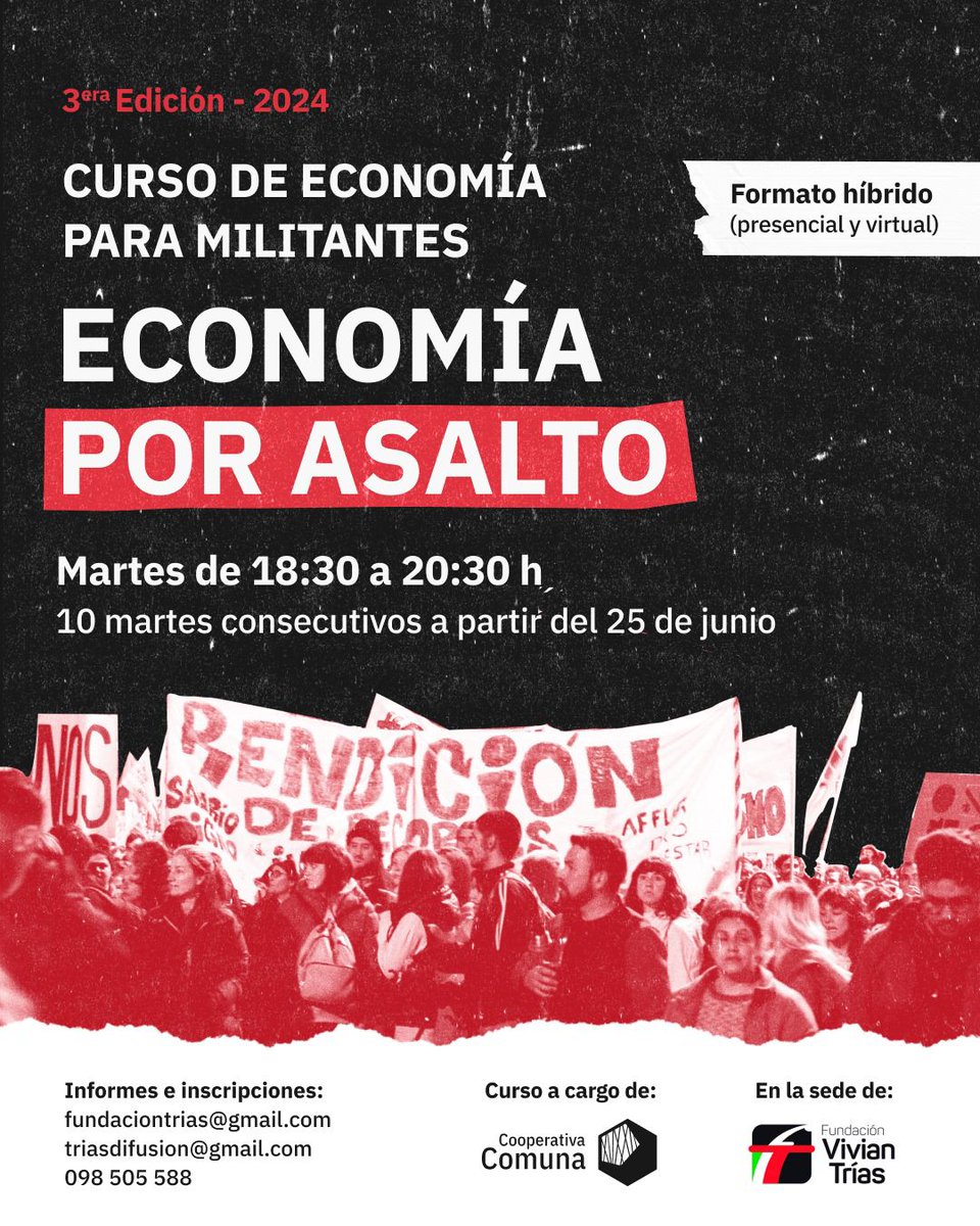 CooperativaCom1's tweet photo. Espacio de encuentro y reflexión colectiva que apuesta a la comprensión crítica de la economía uruguaya y sus contradicciones. 

10 martes de 18:30 a 20:30 en la Fundación Vivian Trías.  

🔺Comenzamos el 25/06🔻

Modalidad híbrida 

+ info en: https://t.co/Xl9oGmsGJl https://t.co/t027XdkVGm