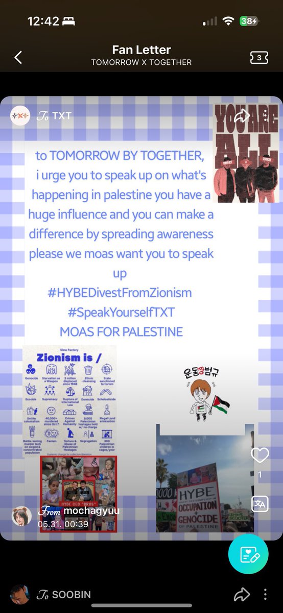 moas, let's use this # and ask txt to use their platform to speak up about palestine. they have a very big platform and can make a huge difference !! #SpeakUpLikeThatTXT #MOASforPalestine @TXT_members