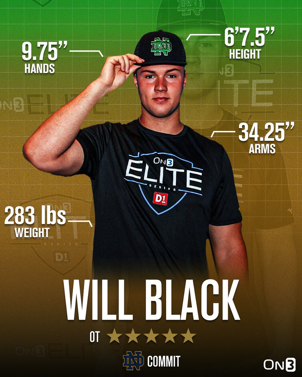 5-star Notre Dame OT commit Will Black posted ELITE measurements at the On3 Elite Series🤯🍀 Read: on3.com/news/all-lobby…