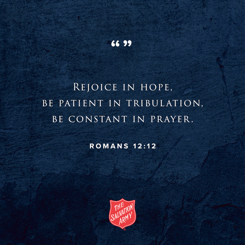 SalArmyKYTN's tweet photo. No matter what life brings, hold fast to:

Joy in the hope of Christ 🌟
Patience in trials, trusting God's timing 🙏
Faithfulness in constant prayer 🙌 https://t.co/rCdul3cR8b
