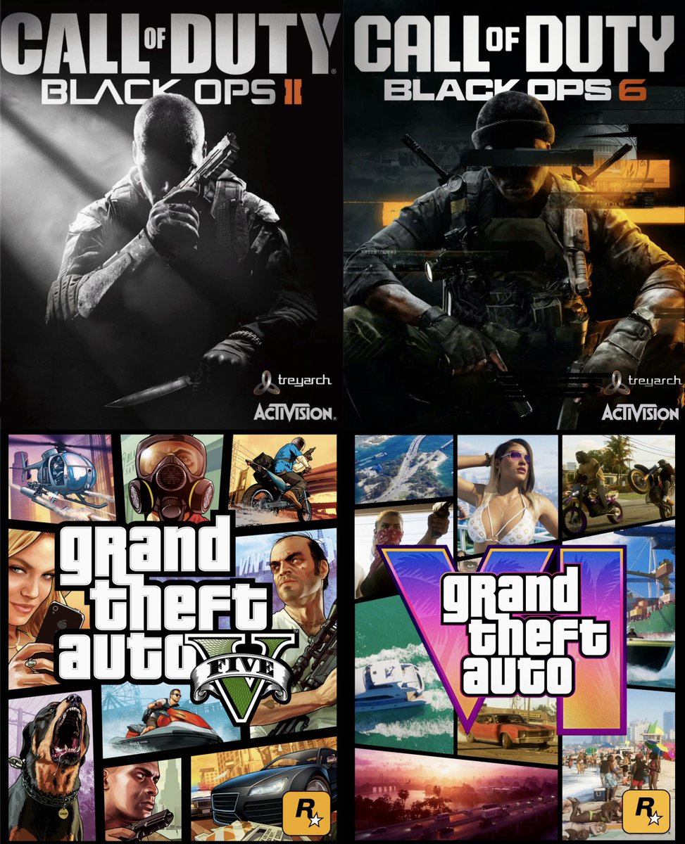 GTA 6 Countdown ⏳ (@gtavi_countdown) on Twitter photo 2012/2013: Black Ops 2 and GTA 5
2024/2025: Black Ops 6 and GTA 6
Gaming is back. 2012/2013: Black Ops 2 and GTA 5
2024/2025: Black Ops 6 and GTA 6
Gaming is back.
