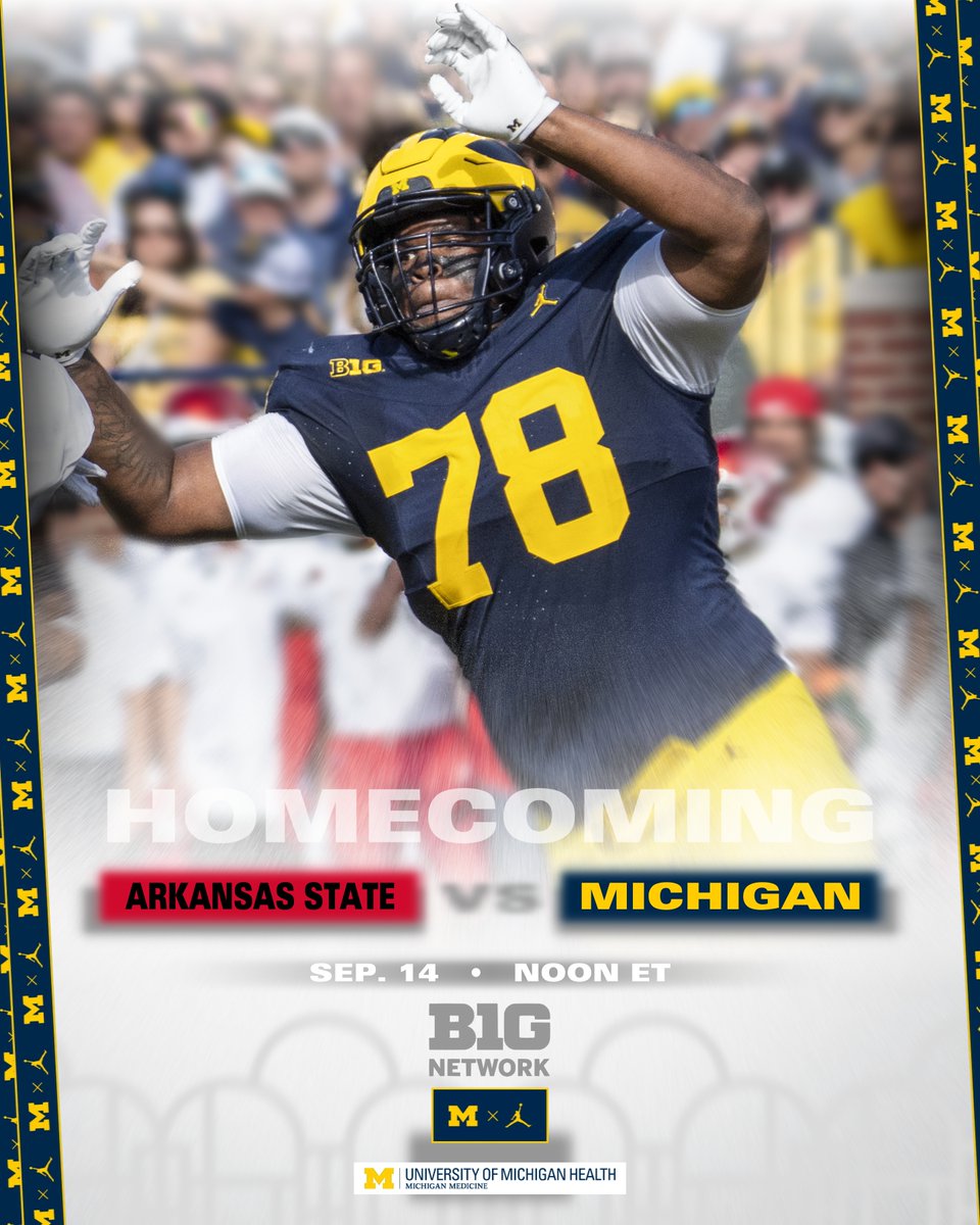 Game 3 » Homecoming 🗓️ Sept. 14 ⏰ Noon 📺 BTN #GoBlue
