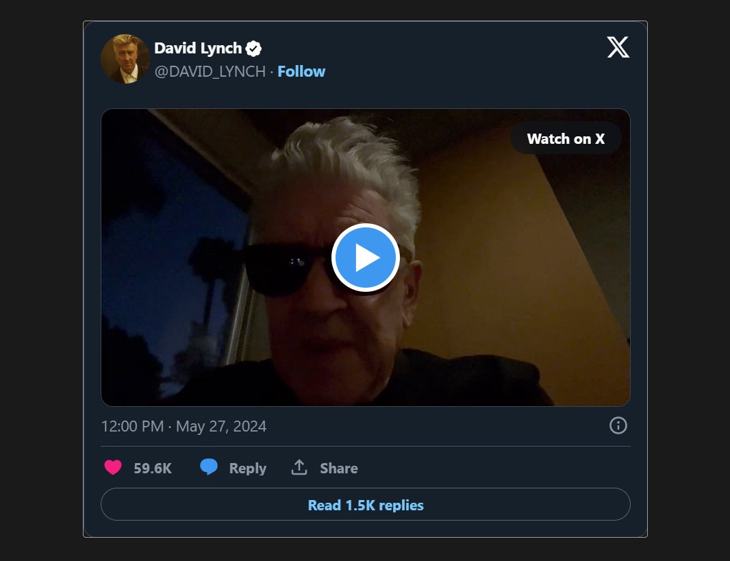 AnzComics's tweet image. ✨ David Lynch, the surreal filmmaker, teases 'Something Is Coming' on June 5. Fans are buzzing! New project? Mysterious announcement? Stay tuned. 📅🔮 #DavidLynch #June5 #CrypticMessage
