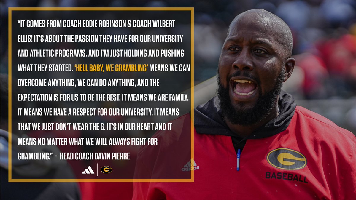 Grambling State Baseball (@gramst_bsb) on Twitter photo βππ π¦πππ§π¬ π§π¨ π¦πππππ« π°π‘ππ, π°π π°π’π₯π₯ ππ₯π°ππ²π¬ ππ’π π‘π ππ¨π« ππ«ππ¦ππ₯π’π§π β
<a href="/Davin_Pierre/">CoachPierre37</a> on what βHell Baby, We Gramblingβ means
#GramFam | #ThisIsTheGπ― βππ π¦πππ§π¬ π§π¨ π¦πππππ« π°π‘ππ, π°π π°π’π₯π₯ ππ₯π°ππ²π¬ ππ’π π‘π ππ¨π« ππ«ππ¦ππ₯π’π§π β
<a href="/Davin_Pierre/">CoachPierre37</a> on what βHell Baby, We Gramblingβ means
#GramFam | #ThisIsTheGπ―