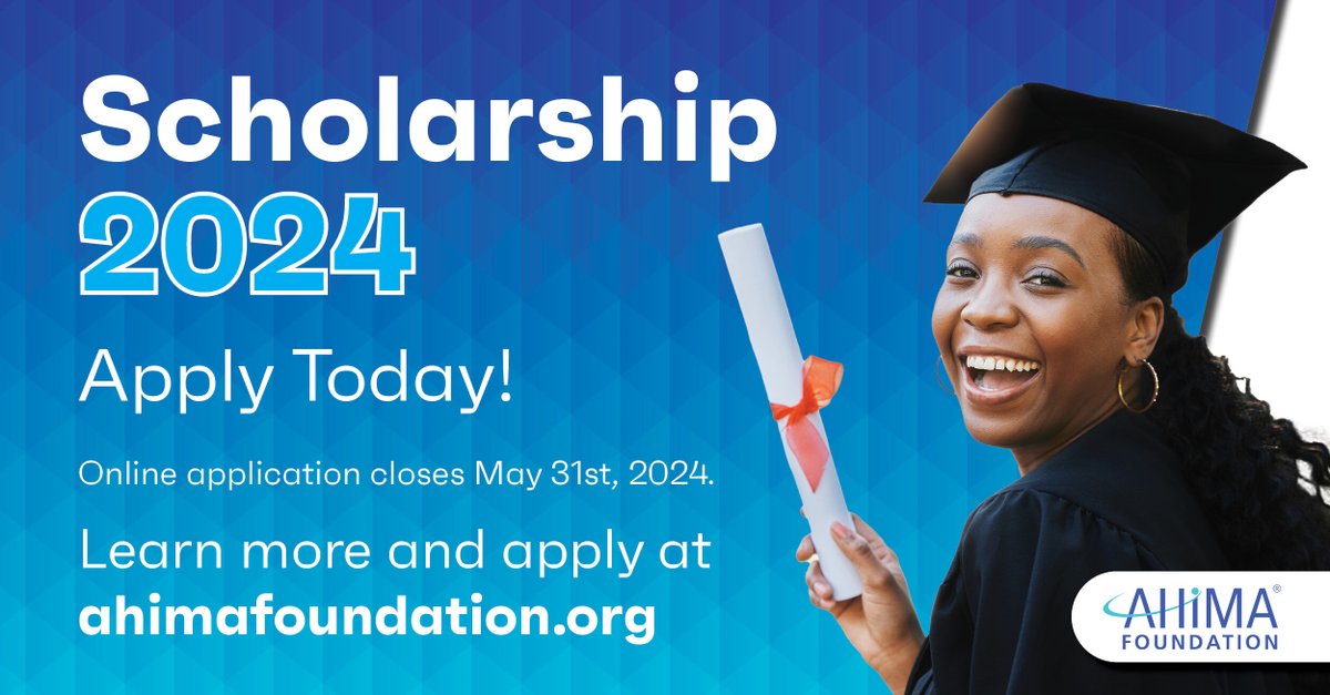 AHIMA Foundation (@ahimafoundation) on Twitter photo Last Chance!!!
Scholarship applications due May 31st! To learn more and apply, check out our website: hubs.la/Q02y_mRH0 
#Scholarship #HealthInformation #HealthInformatics #HealthInformationManagement #Students #Award Last Chance!!!
Scholarship applications due May 31st! To learn more and apply, check out our website: hubs.la/Q02y_mRH0 
#Scholarship #HealthInformation #HealthInformatics #HealthInformationManagement #Students #Award