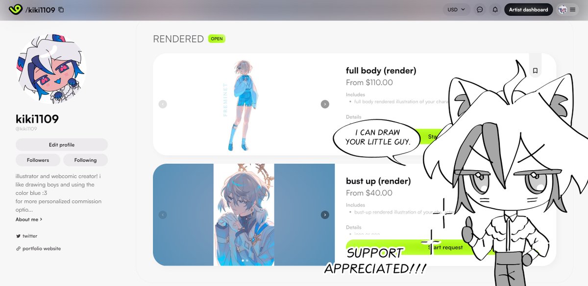 _kiki1109's tweet image. i forgot to mention this earlier but i&apos;m now also accepting commissions through vgen!!! may be a bit slow because i&apos;m working on other projects at the same time, but please consider &amp;gt;:3 i will happily draw your character!! 🙏 (link below)