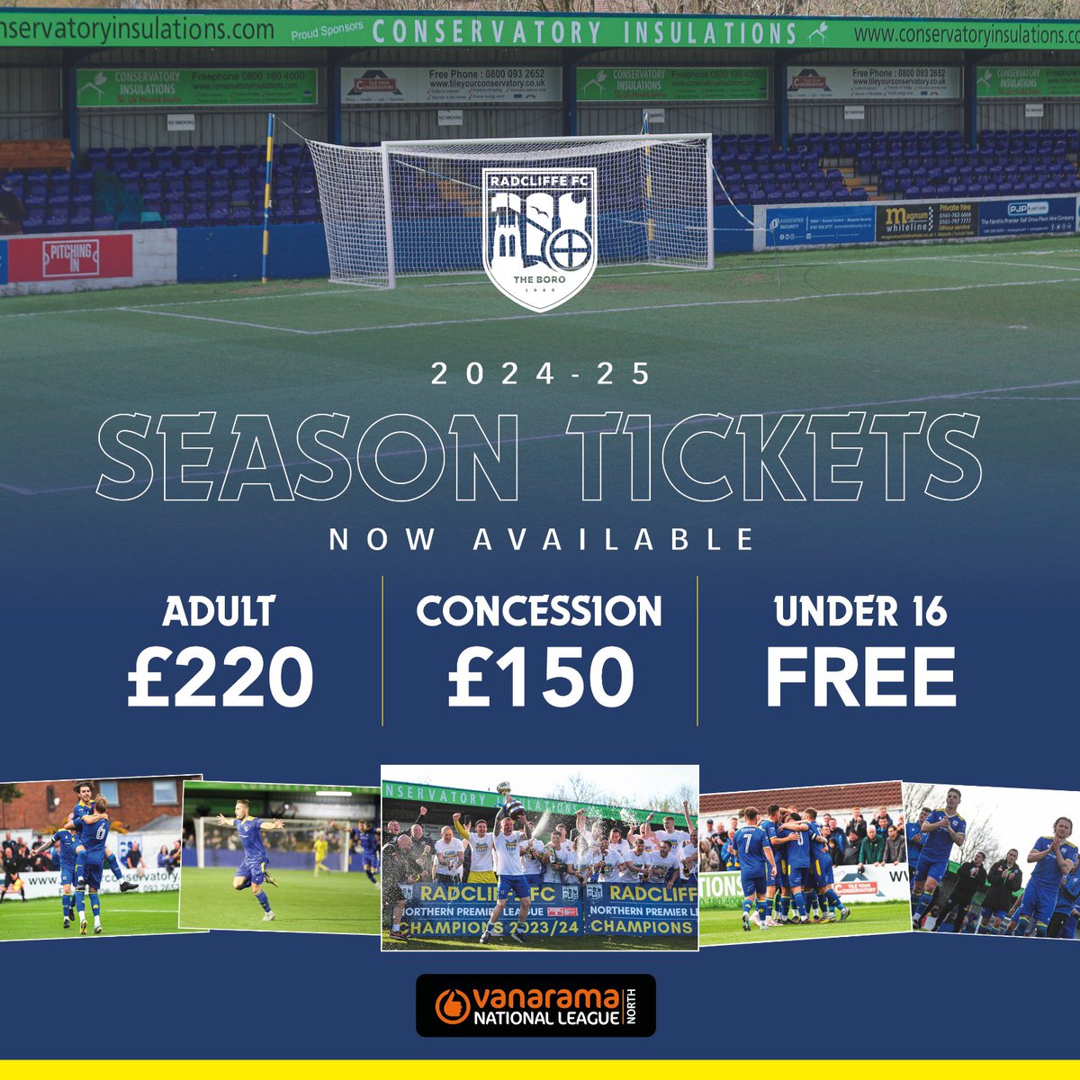 New season. New league. New goals. 💙

Season Tickets for our inaugural 2024/25 National League North campaign are 𝗢𝗡 𝗦𝗔𝗟𝗘 𝗡𝗢𝗪, click the link below to purchase yours! 

🎟️ bit.ly/3UXB0uO

#WeAreRadcliffe #UTB