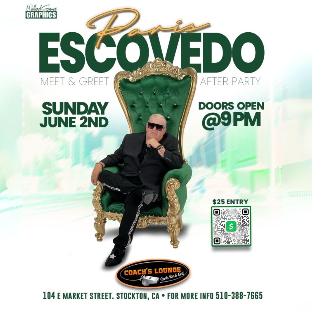 REMINDER: Coach's Lounge will be hosting two meet and greets/afterparties this weekend.
Saturday at 9PM: Too Short and Mary Jane Girls
Sunday at 9PM: Paris Escovedo

104 East Market Street, Stockton, CA

#downtownstockton #stocktonca #tooshort #maryjanegirls #parisescovedo