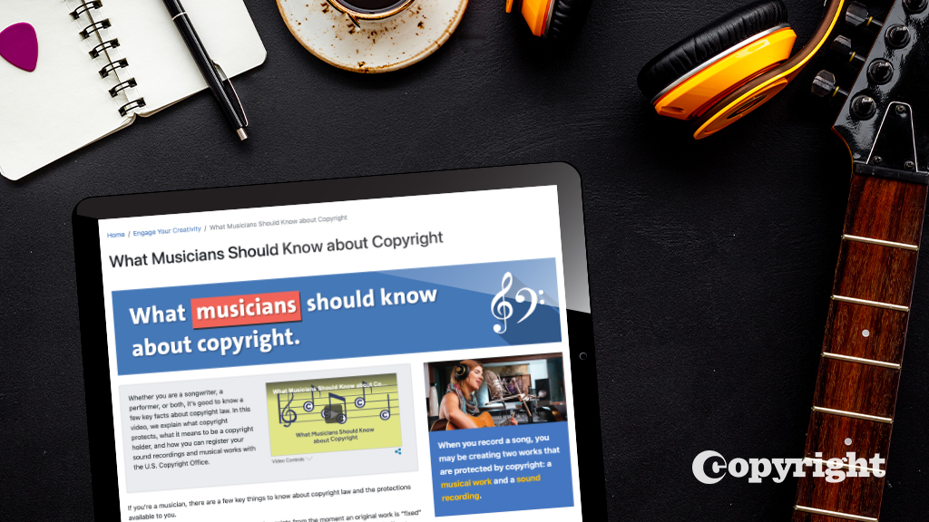 Whether you are a songwriter, composer, or creator of sound recordings, it’s good to know a few key facts about copyright law. The Copyright Office has created resources just for you. Check out our webpage, What Musicians Should Know about Copyright, here: copyright.gov/engage/musicia…