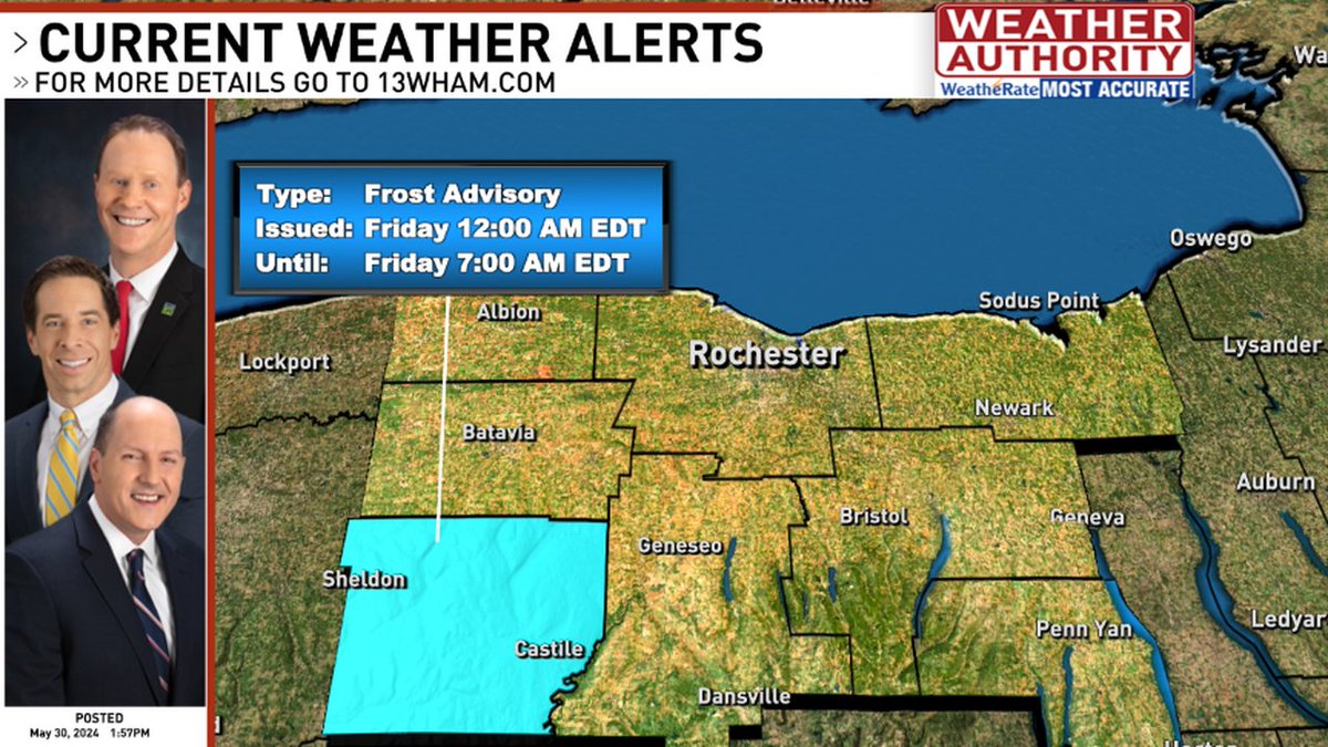 Here are the latest advisories for the area. Please go to 13wham.com/weather for more specific information.