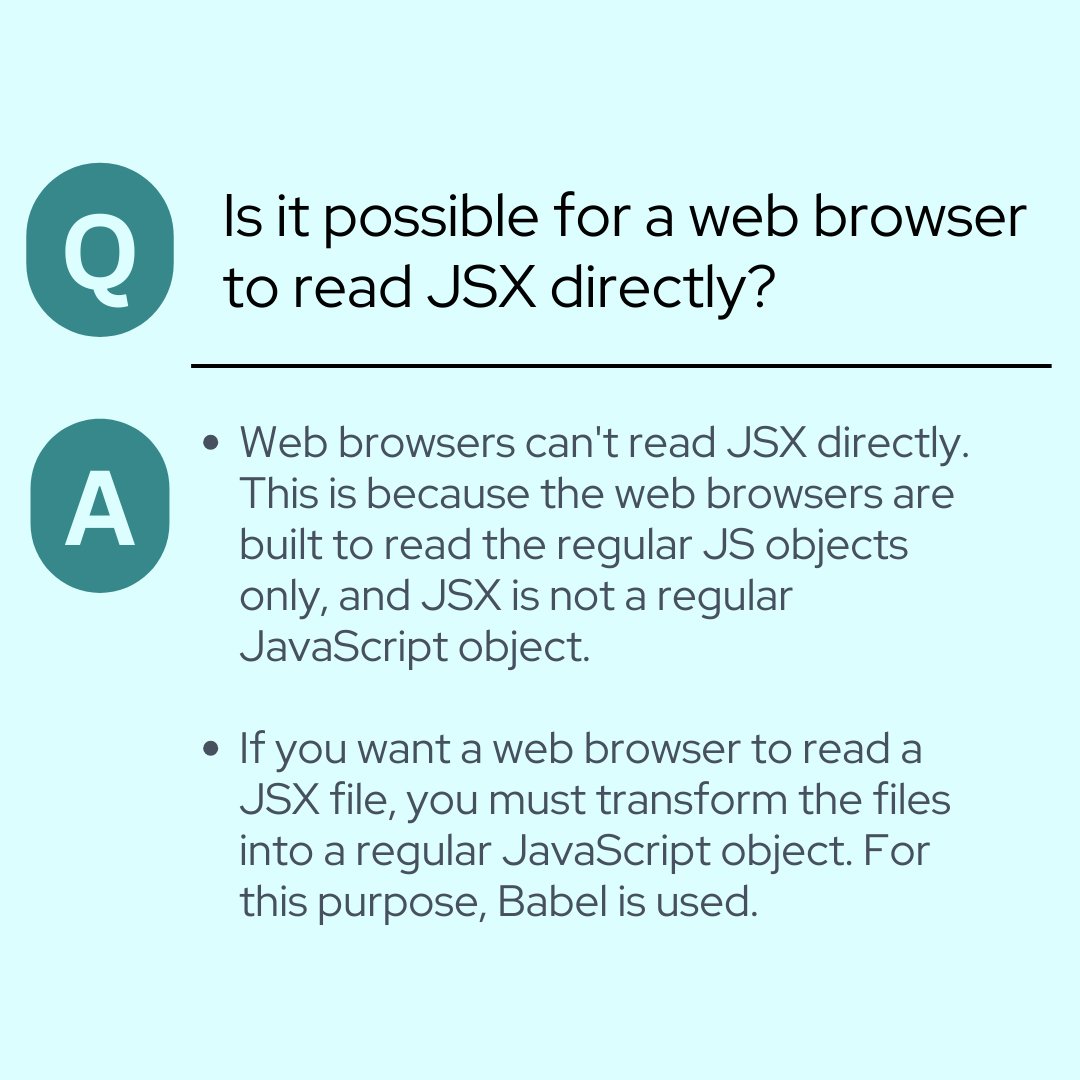 Bhavana83491661's tweet photo. React Interview Questions
.
.
.
Is it possible for a web browser to read JSX directly?
.
.
.
for more interview questions and tutorial
https://t.co/SUn2jERYoM
check the above link
.
.
.
#reactjs #nodejs #angularjs  #reactprops #reactstate #reactnative #jquery #reactjsx #nodejs https://t.co/Emx1ovMVQS