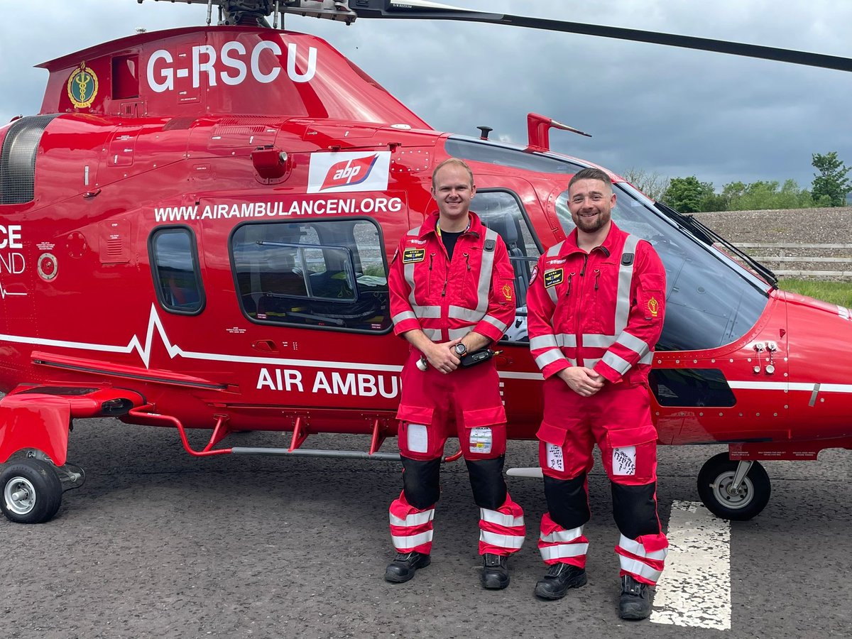 NIAS999's tweet photo. Huge congratulations to Cailean Campbell and Matt Allen who have successfully passed their aeromedical and aviation exams after a rigorous 3 month training schedule. They will now begin their Advanced Paramedic Critical Care training. @AirAmbulanceNI @healthdpt https://t.co/qIRa59PgZ3