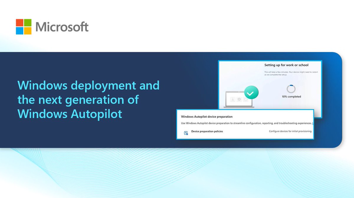 Did you hear the news? Introducing the first of many exciting releases on the journey to the next generation experience of Windows Autopilot: device preparation! 
Take a closer look and find out where we're headed with Windows Autopilot! 🔎 techcommunity.microsoft.com/t5/microsoft-i…
#MSIntune