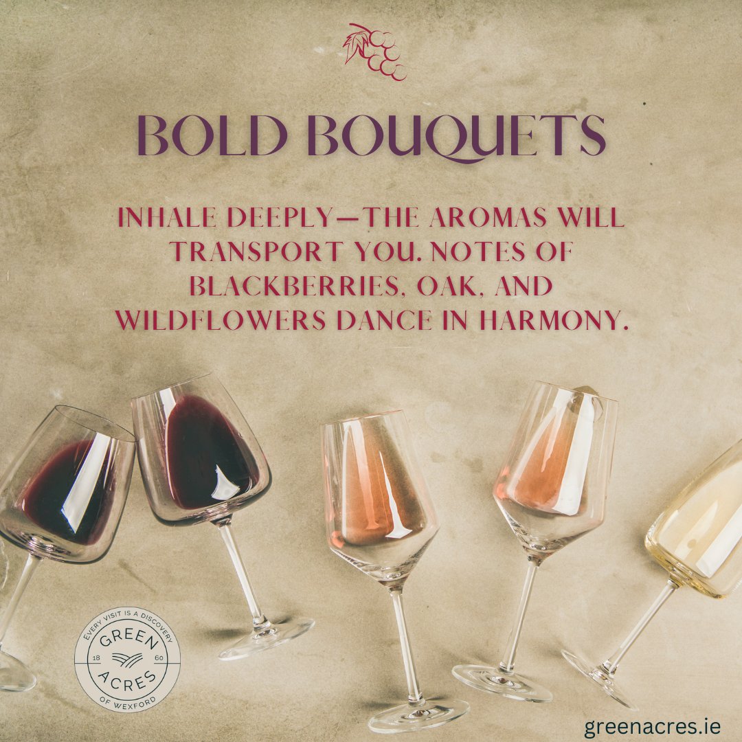 Wine is the artistry of flavour (6), the delicate dance between soil, sun, and grape that transforms mere fruit into a symphony for our senses #discoverwine #artofflavour #wineinwexford #greenacreswexford #winepairing #everyvisitisadiscovery #wexfordtown #wineselection #bouquets