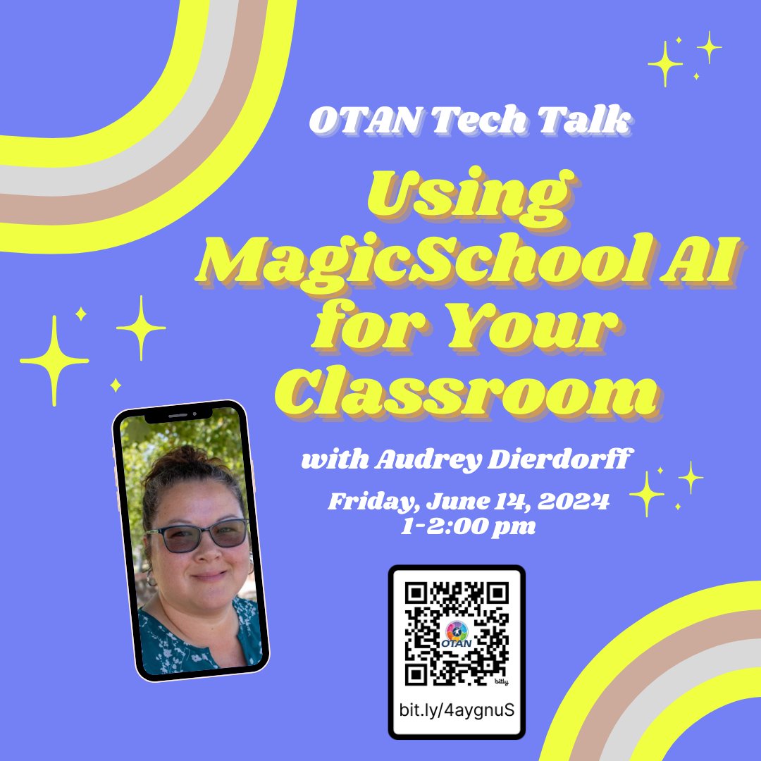 🌟OTAN Tech Talk June 2024: This OTT will give an overview about how MagicSchool AI saves teacher time. bit.ly/4aygnuS
🌟Compatible Web Based Class Activity Article: Put a Little MagicSchool into your Classroom bit.ly/3K8xysb #AIinAdultEd #OTAN