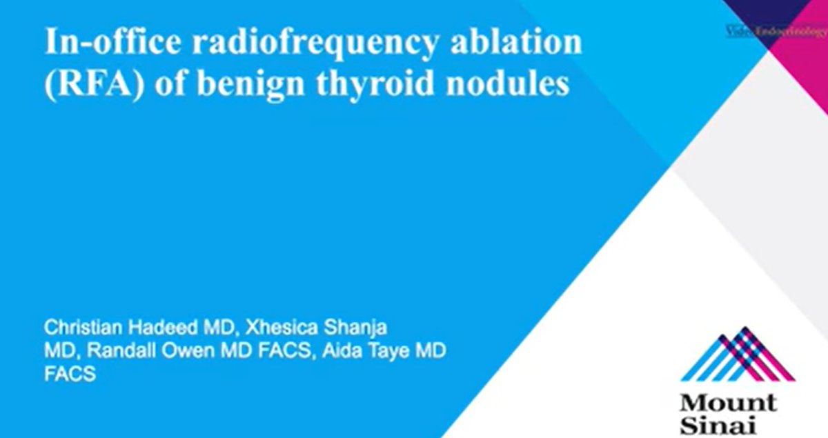 VideoEndocrinology (@vendocrinology) on Twitter photo 📽️ Explore the world of Radiofrequency Ablation (RFA) for benign thyroid nodules in an outpatient setting. Learn about indications, technique, parameters for successful outcome.
ow.ly/hevw50S17Wn
#RFA #ThyroidNodules #VideoEndocrinology <a href="/AmThyroidAssn/">American Thyroid Association</a> 📽️ Explore the world of Radiofrequency Ablation (RFA) for benign thyroid nodules in an outpatient setting. Learn about indications, technique, parameters for successful outcome.
ow.ly/hevw50S17Wn
#RFA #ThyroidNodules #VideoEndocrinology <a href="/AmThyroidAssn/">American Thyroid Association</a>