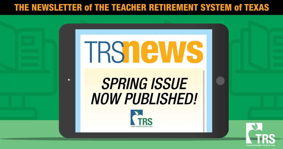 ICYMI: We hope you enjoyed the Spring TRS News, but we understand it might have slipped past. You can still find the latest news from your retirement system in the newsletters for active members ow.ly/cESH50S1Tmu and retirees ow.ly/gjiy50S1Tmx.
