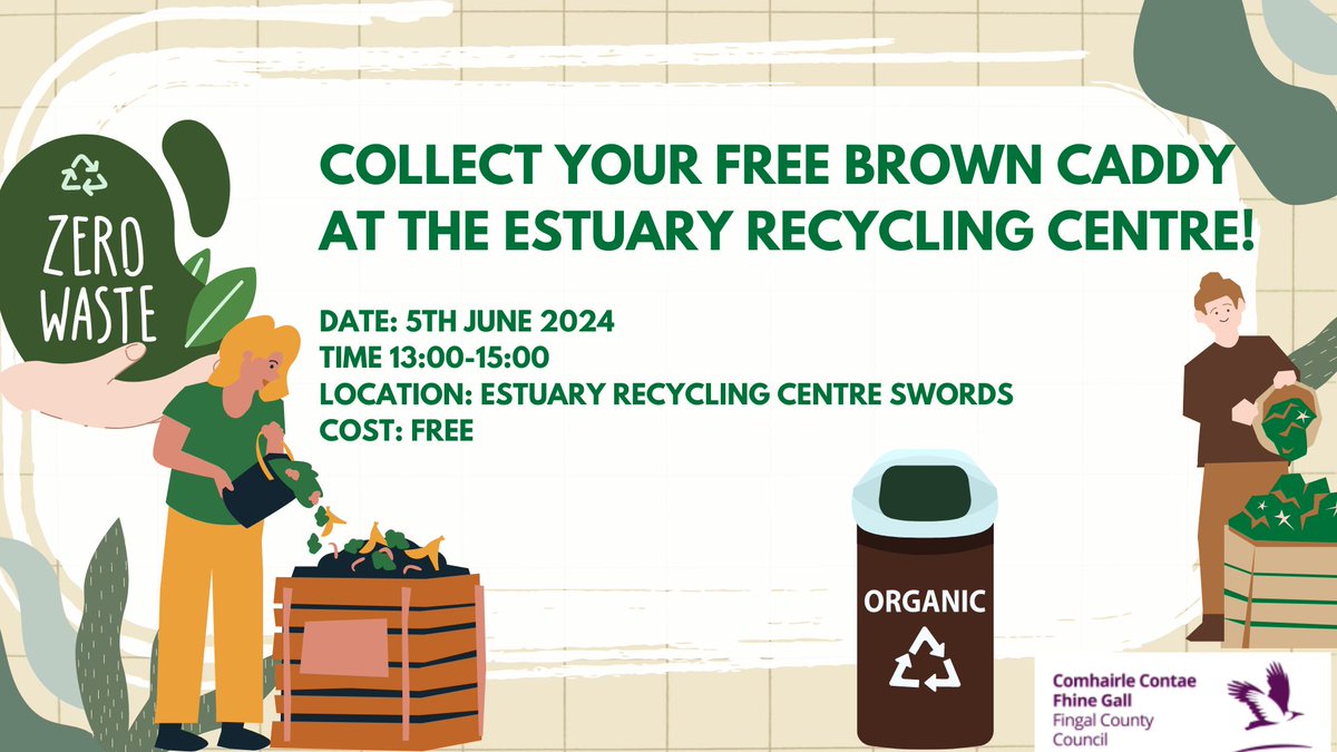 Want a FREE Brown Bin Caddy? Next Wednesday June 5th, pop into the Estuary Recycling Centre Swords from 1-3 to pick up your FREE Brown Bin Caddy and composting liners! #NationalFoodWasteRecylingWeek #EnvironmentalAwareness