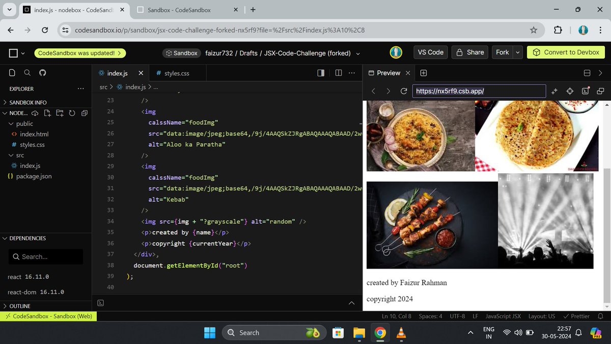 itzFaizur00's tweet image. Day 43 of #100daysofcoding : Diving into the last module of this course that is learning &quot;REACT&quot; 🥳, today i have learned about:  

=&amp;gt; intro to JSX and babel. 
=&amp;gt; importing the dependencies. 
=&amp;gt; applying HTML attributes in JSX. 
=&amp;gt; and how to apply js in the html.