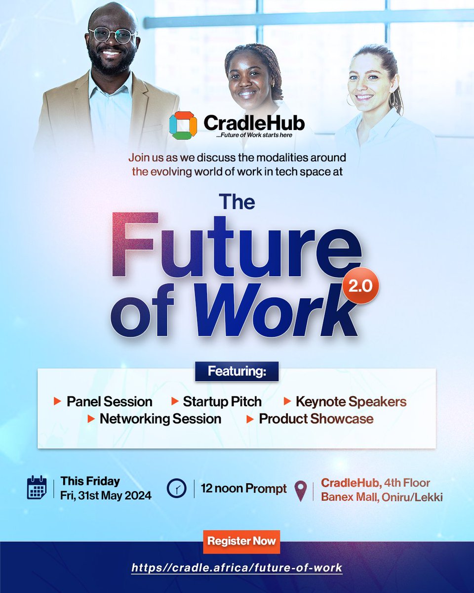 Codecradleco's tweet photo. Stand the chance to win a seed capital of just $1000 and gain access to a workspace for 6 months. 

Kindly fill the form here: https://t.co/EqOYuHLUIi .

Venue: WorkCradle Hub, 4th Floor Banex Mall, Akiogun Street Oniru/Lekki. 

Time: 12pm 

 #CradleStartupFriday #CradleAfrica https://t.co/34WmwKCBJ1