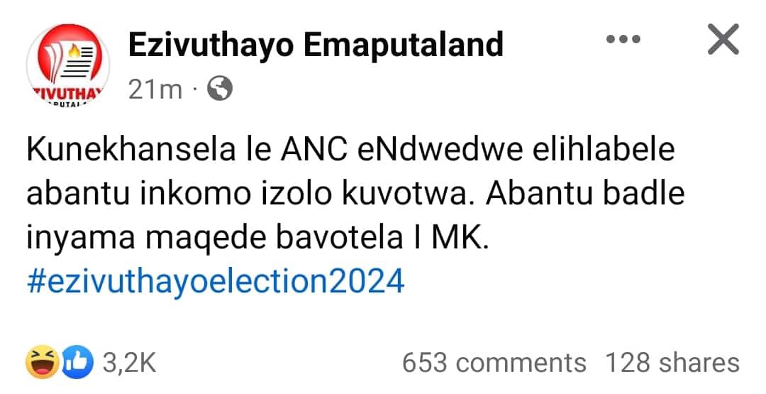 In Ndwedwe Municipality west of Ballito/Zimbali (inland). An ANC cllr slaughtered a cow and right after eating the people said thank you and woke up to go vote MK.

Hearts are heavy in ANC offices. The music has stopped. The party is over!

Duma Gauteng #ElectionResults