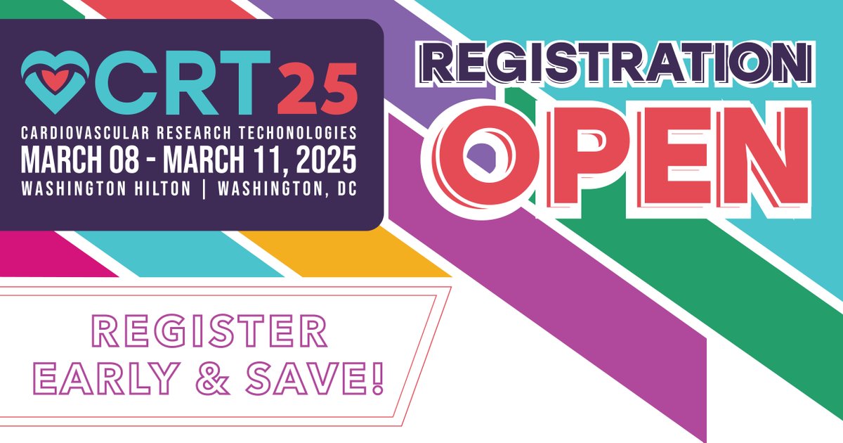Registration for #CRT2025 is OPEN!!!! Don't wait, go to crtmeeting.org and register today! P.S. You save if you register early 🎉 #CRTonline #cardiacnurse #cardiologists #cardiology #cardiologyfellow #cardiologynurse #cardiologynurses #cathlab #cathlabtech