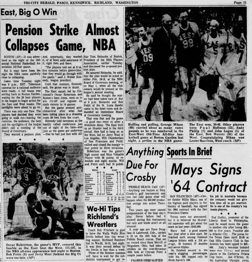 YvanMontgury's tweet photo. The game was notable for the threat of a strike by the players, who refused to play just before the game unless the owners agreed to recognize the players' union !
#NBA #NPBA https://t.co/aYyiOSB4Kn