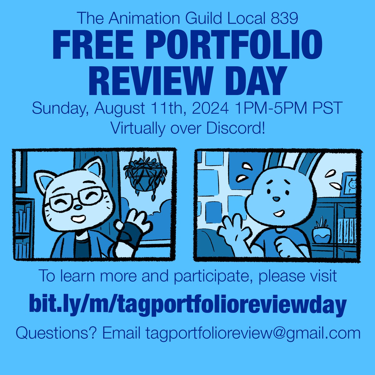 Want to share your expertise and talents with students and others pursuing careers in animation? Volunteers are needed for TAG’s annual Portfolio Review Day, to be held on Sun., Aug. 11 from 1-5pm PST. All reviews will be held on video/voice chat. Sign up bit.ly/m/tagportfolio…