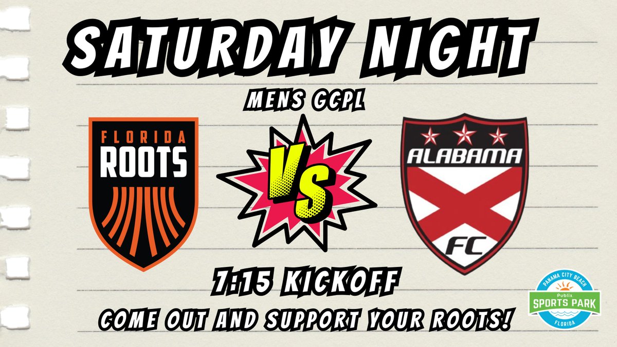 Come out Saturday night as The Roots look to bounce back against a strong Alabama FC team. Go Roots!