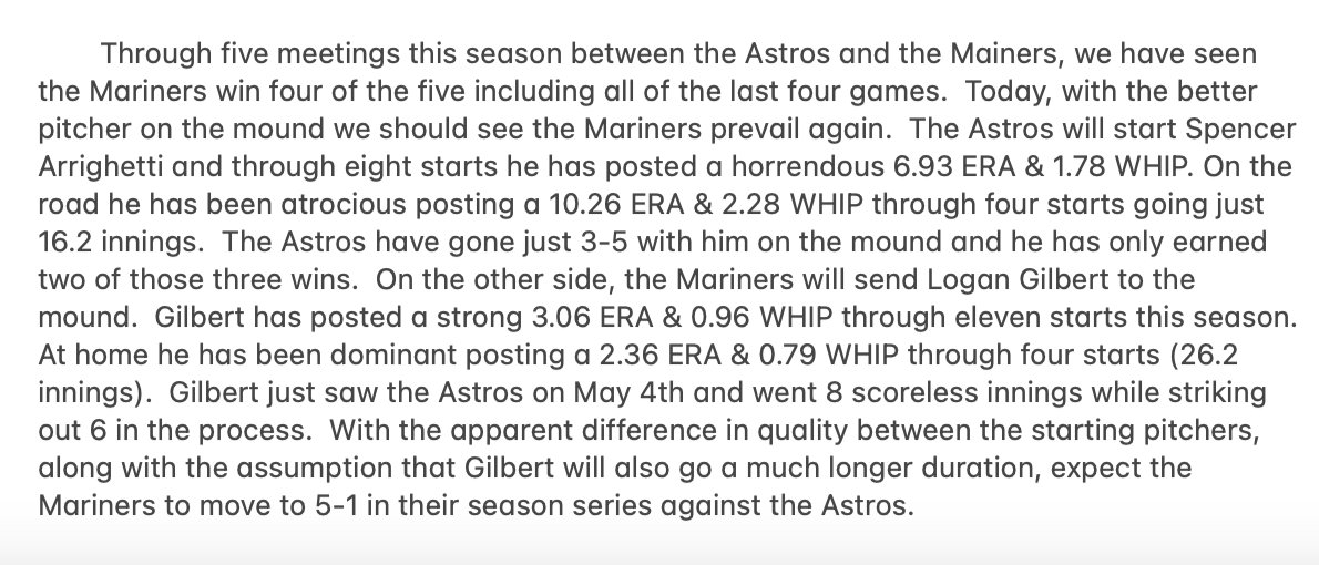 Today's Free Plays
⚾️Mariners ML (5U)
⚾️Mariners TTO 3.5 (5U)
⚾️Mariners F5 ML 

For All Plays➡️bit.ly/SRCWHOP