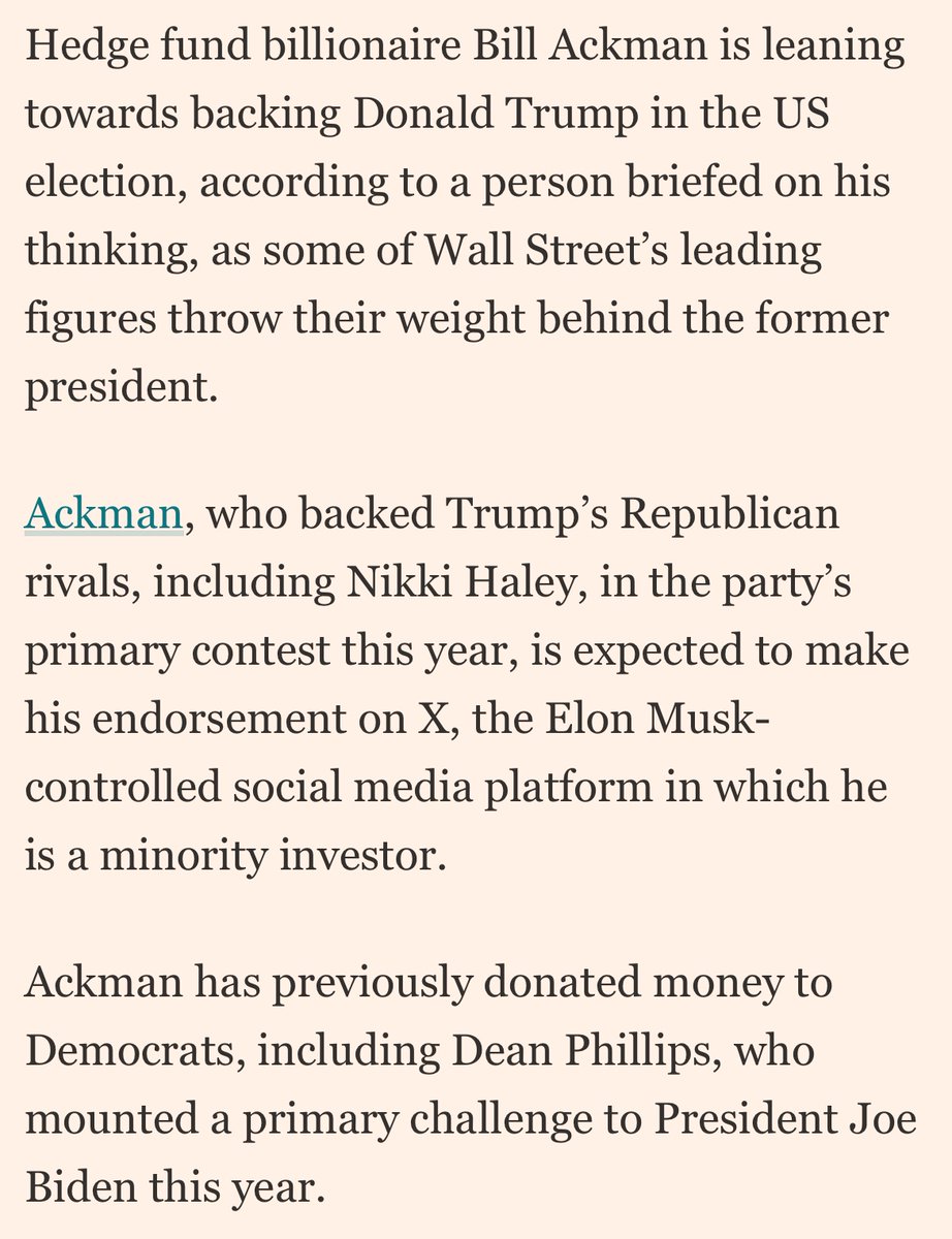 Bill Ackman is likely going to back Donald Trump for president, all part of a big anti-Biden sentiment that is increasingly spilling out. ft.com/content/f85801…