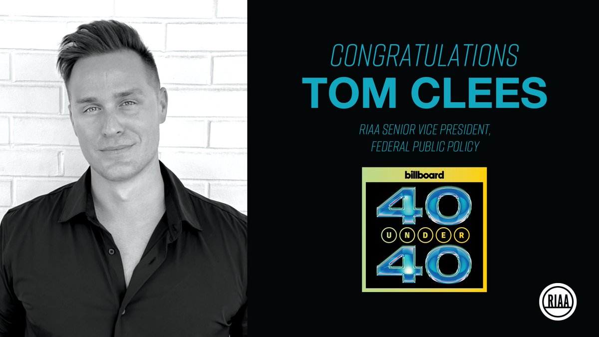 🎉 Congrats to our SVP of Federal Public Policy, Tom Clees, for being named one of @billboard's #40Under40 for 2024! 🏆 Your leadership and humor inspires all of #TeamRIAA. 🌟 Learn more about Tom’s impactful work with AI and music in our bio. 🔗