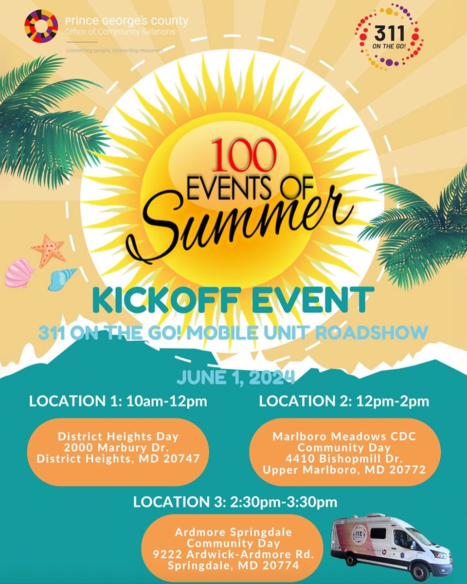‘100 Events of Summer’ is back &amp; better! Our Office of Community Relations is set to attend 100 community events this summer in PGC! #OCR100EOS Extravaganza kickoff is this Saturday, June 1st. #PrinceGeorgesProud