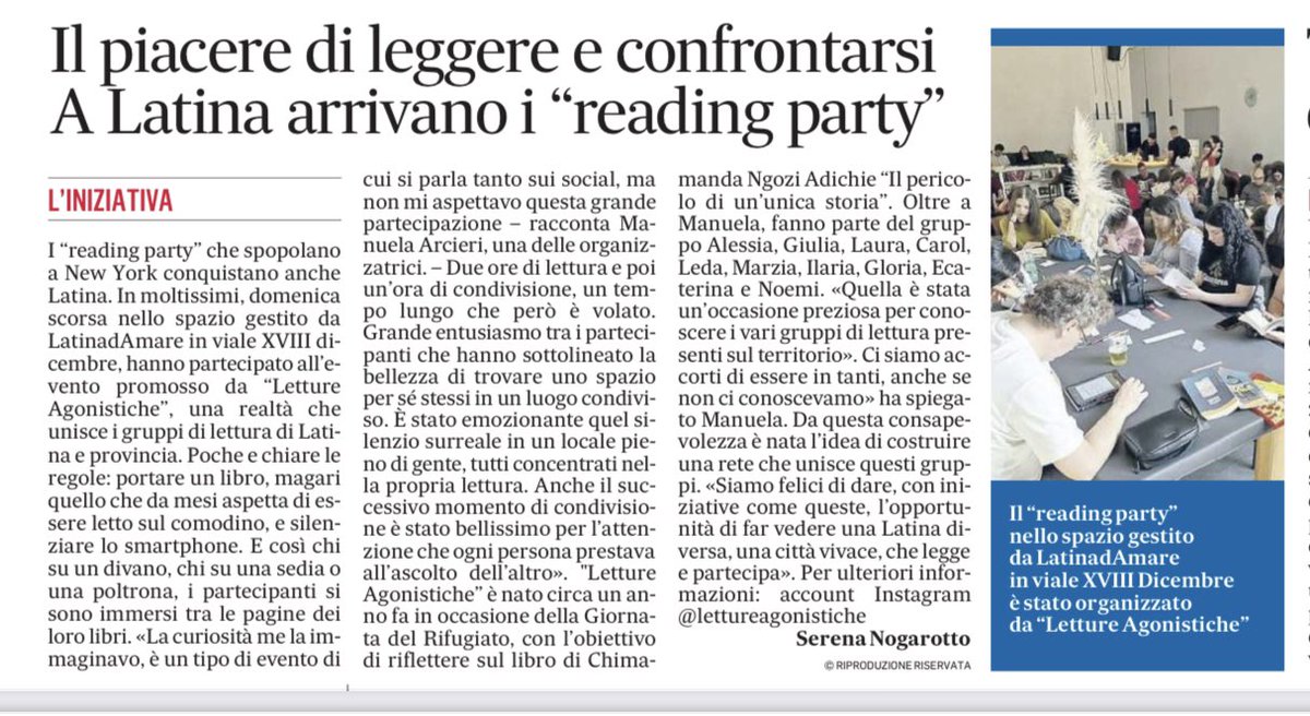 Il piacere di scrivere cose belle che accadono nella mia città #Latina #readingparty #italy #lettura 

<a href="/ilmessaggeroit/">Il Messaggero</a>