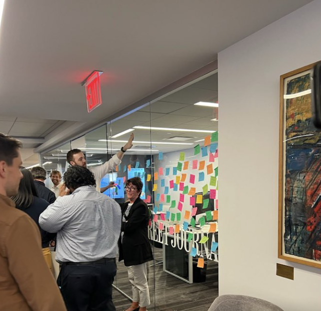 Journalists at the WSJ's office in New York have plastered EIC Emma Tucker's office with sticky notes protesting job cuts: