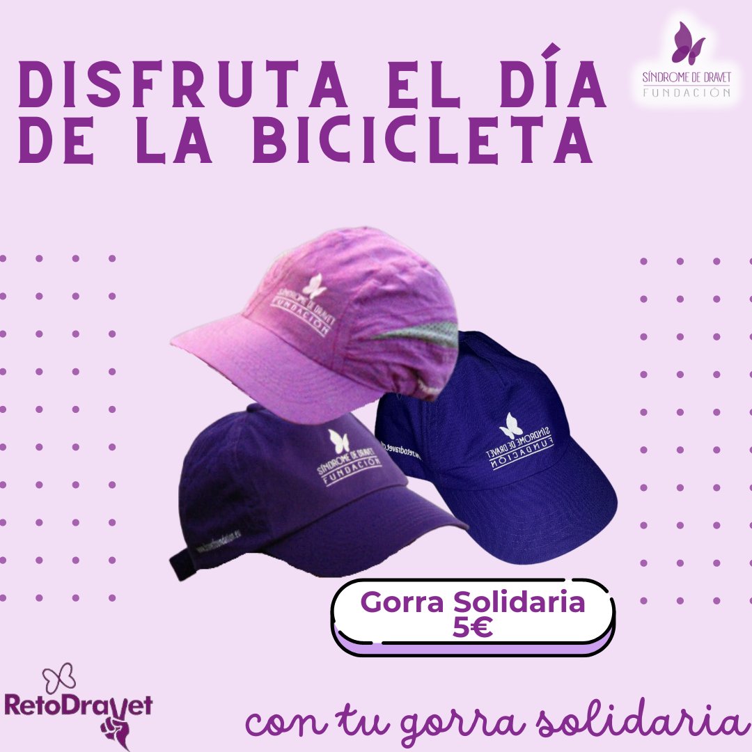 🚲💜 En el #DiaDeLaBicicleta, pedaleamos con un propósito. Cada euro invertido en nuestra gorra solidaria marca la diferencia. #RetoDravet #SindromeDeDravet #CompraSolidaria #Gorras🙌