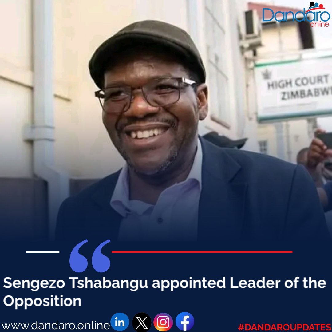 #dandaroupdates In a significant development in the country's political landscape, Sengezo Tshabangu, the Speaker of Parliament, has been appointed the Leader of the Opposition in Parliament. This new role will see Tshabangu overseeing both the National Assembly and Senate, and