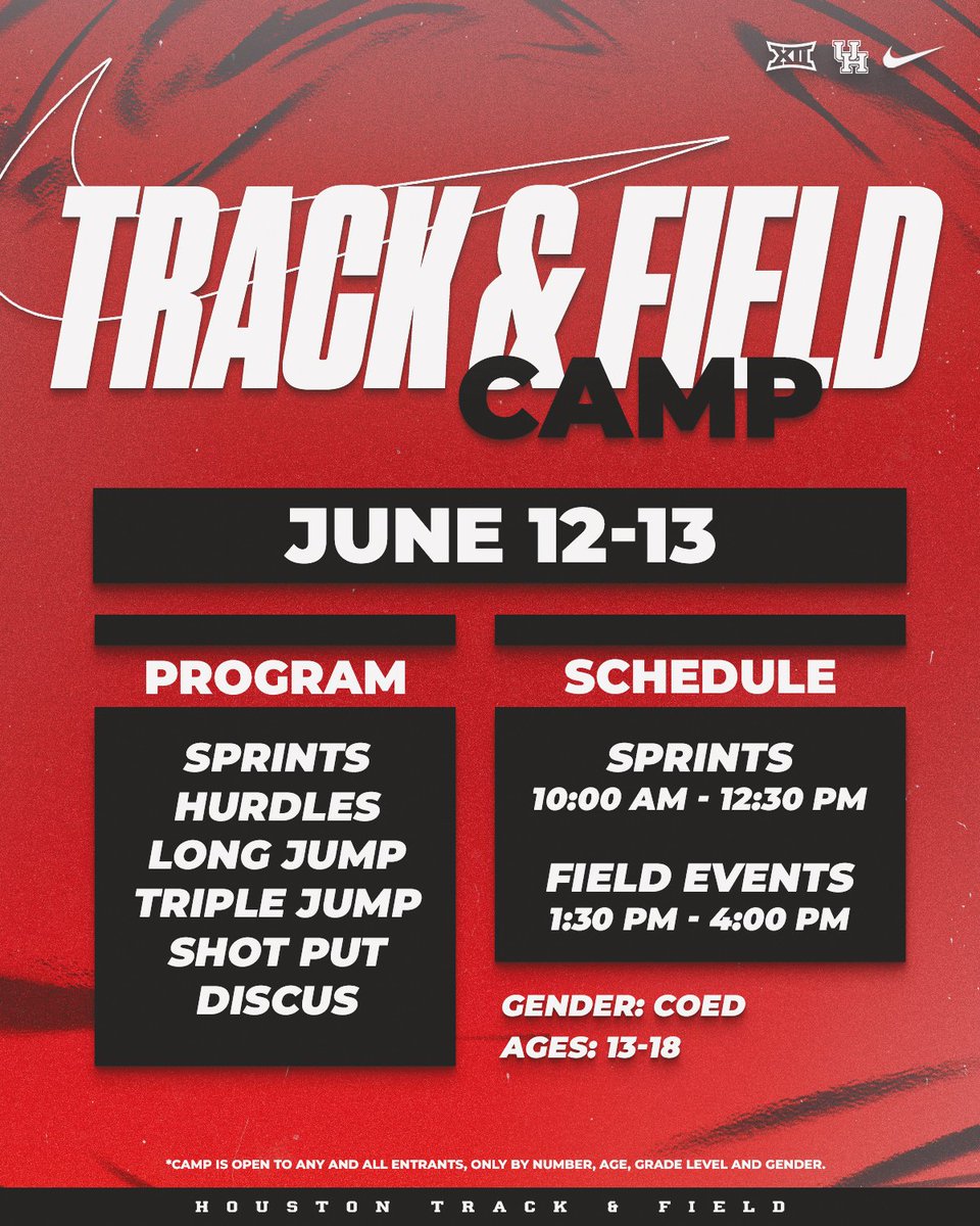 Our track & field camps are right around the corner! Come learn from the best to be the best! 👏 🔗 bit.ly/HoustonTFNikeC… #HTownSpeedCity