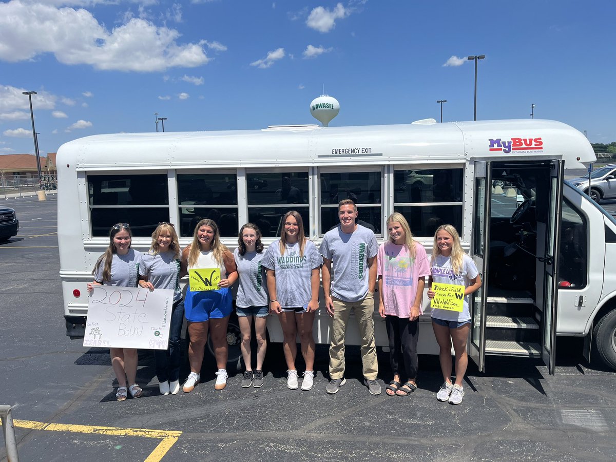 WawaseeAthletic's tweet photo. …And they are off! 🏃‍♀️
Warrior Girls Track &amp; Field athletes Emma Yoder &amp; Isabel Schwartz are headed to the IHSAA Girls Track State Finals! They will compete Friday afternoon at IU Bloomington!

Emma - Discus
Isabel - 100 Hurdles
Good luck ladies!

#WeAreWawasee https://t.co/L6r9IWlIfn