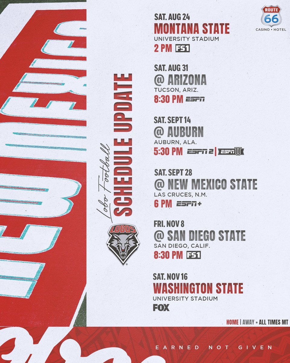 Season opener on National TV✅ Most ESPN games of any MW team✅ 🖐️games slated for national broadcast! Get your tickets before Monday to get our exclusive season ticket holder gift! Release: loom.ly/hxG1xEE Schedule: loom.ly/6-TJOtw #GoLobos #EarnedNotGiven